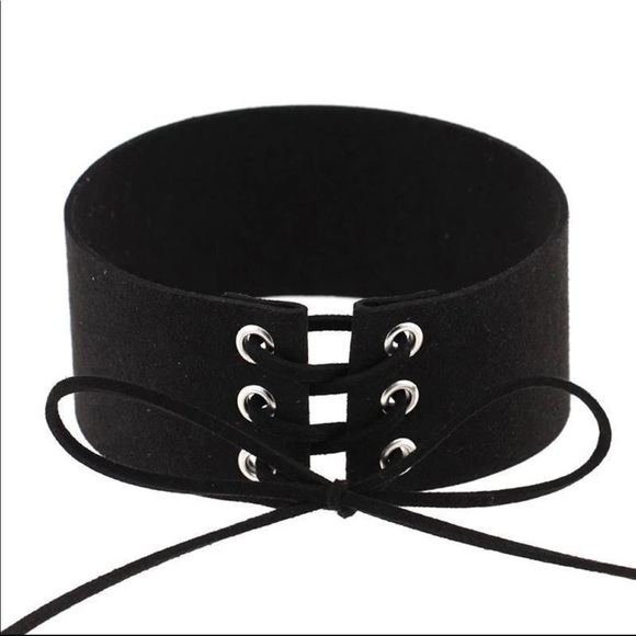 Black Chocker Necklace Sexy Lace Up Choker - Picture 2 of 3